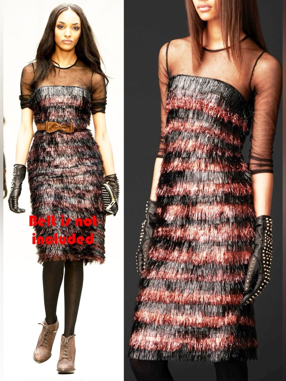 Burberry New Metallic Eyelash Fringe Dress Size 42 US S/M Runway Red Carpet - Picture 2 of 16